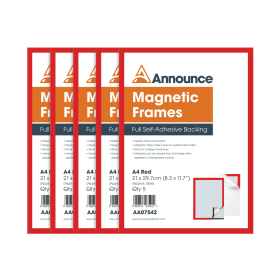 Announce A4 Magnetic Frames Red 5 Pack 610077 F