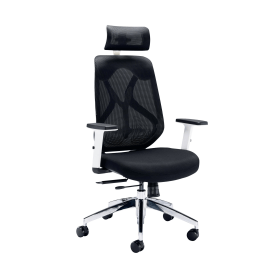 Arista Stealth High Back Chair with Headrest Adjustable Arms Black White 797835 F
