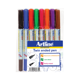 Artline 2 in 1 Whiteboard Markers Bullet Chisel Tip 0.4 1mm Line Assorted 8 Pack 280413 F