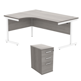 Astin Radial Left Hand SU Desk Desk High Pedestal 1600mm x 1200mm Alaskan Grey Oak Arctic White 821674 F