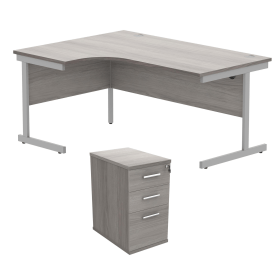Astin Radial Left Hand SU Desk Desk High Pedestal 1600mm x 1200mm Alaskan Grey Oak Silver 821672 F