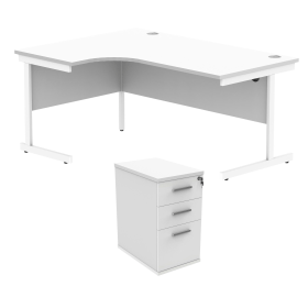 Astin Radial Left Hand SU Desk Desk High Pedestal 1600mm x 1200mm Arctic White Arctic White 821670 F