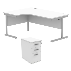 Astin Radial Left Hand SU Desk Desk High Pedestal 1600mm x 1200mm Arctic White Silver 821628 F
