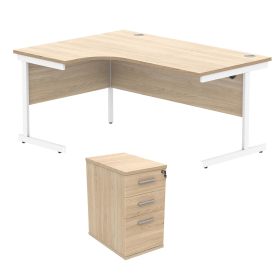 Astin Radial Left Hand SU Desk Desk High Pedestal 1600mm x 1200mm Canadian Oak Arctic White 821626 F
