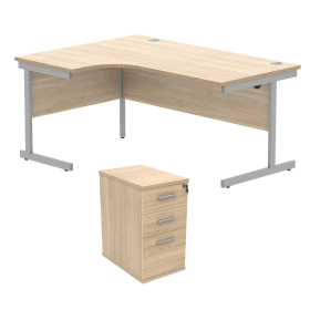 Astin Radial Left Hand SU Desk Desk High Pedestal 1600mm x 1200mm Canadian Oak Silver 821624 F