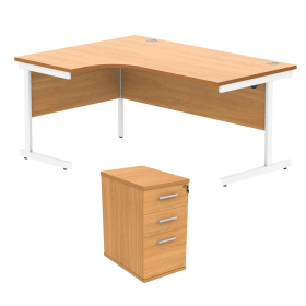 Astin Radial Left Hand SU Desk Desk High Pedestal 1600mm x 1200mm Norwegian Beech Arctic White 821622 F