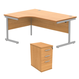 Astin Radial Left Hand SU Desk Desk High Pedestal 1600mm x 1200mm Norwegian Beech Silver 821620 F