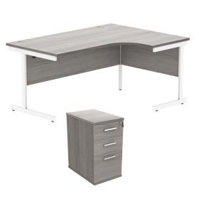 Astin Radial Right Hand SU Desk Desk High Pedestal 1600mm x 1200mm Alaskan Grey Oak Arctic White 821675 F