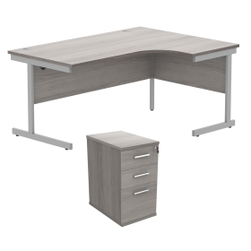 Astin Radial Right Hand SU Desk Desk High Pedestal 1600mm x 1200mm Alaskan Grey Oak Silver 821673 F