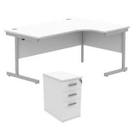Astin Radial Right Hand SU Desk Desk High Pedestal 1600mm x 1200mm Arctic White Silver 821629 F