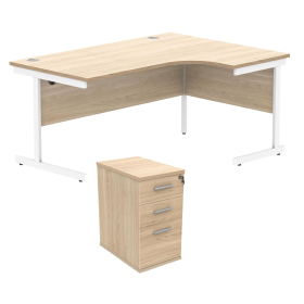 Astin Radial Right Hand SU Desk Desk High Pedestal 1600mm x 1200mm Canadian Oak Arctic White 821627 F