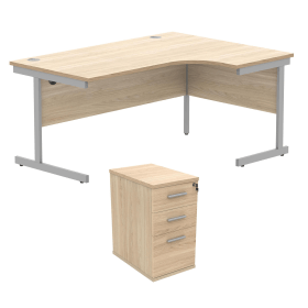 Astin Radial Right Hand SU Desk Desk High Pedestal 1600mm x 1200mm Canadian Oak Silver 821625 F