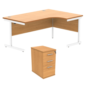 Astin Radial Right Hand SU Desk Desk High Pedestal 1600mm x 1200mm Norwegian Beech Arctic White 821623 F
