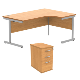 Astin Radial Right Hand SU Desk Desk High Pedestal 1600mm x 1200mm Norwegian Beech Silver 821621 F