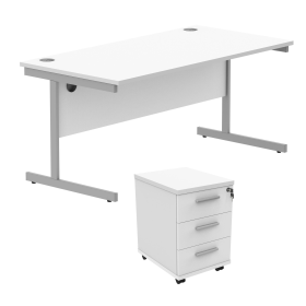 Astin Rectangular Desk 3Drw Mobile Under Desk Pedestal 1680 Arctic White Silver 821688 F