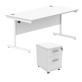 Astin Rectangular Desk 1600mm x 800mm x 730mm 2Drw Under Desk Pedestal Arctic White Arctic White 821681 F