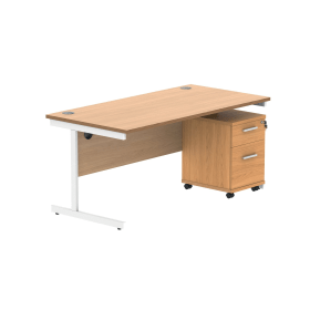 Astin Rectangular Desk 1600mm x 800mm x 730mm 2Drw Under Desk Pedestal Norwegian Beech White 821677 F