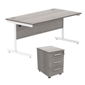 Astin Rectangular Desk 1600mm x 800mm x 730mm 3Drw Under Desk Pedestal Alaskan Grey Oak White 821691 F