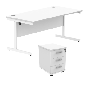 Astin Rectangular Desk 1600mm x 800mm x 730mm 3Drw Under Desk Pedestal Arctic White Arctic White 821689 F
