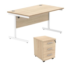 Astin Rectangular Desk 1600mm x 800mm x 730mm 3Drw Under Desk Pedestal Canadian Oak Arctic White 821687 F
