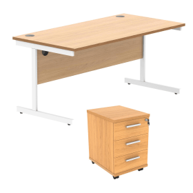 Astin Rectangular Desk 1600mm x 800mm x 730mm 3Drw Under Desk Pedestal Norwegian Beech Arctic White 821685 F