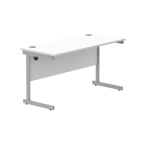 Astin Rectangular Single Upright Cantilever Desk 1400mm x 600mm x 730mm Arctic White Silver 821597 F