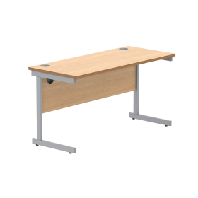 Astin Rectangular Single Upright Cantilever Desk 1400mm x 600mm x 730mm Norwegian Beech Silver 821573 F