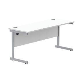 Astin Rectangular Single Upright Cantilever Desk 1600mm x 600mm x 730mm Arctic White Silver 821598 F