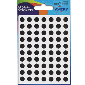 Avery 8mm Self Adhesive Dot Stickers Black 5600 Pack 32 275