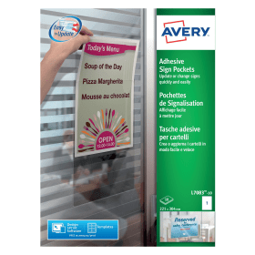 Avery A4 Transparent Adhesive Sign Pockets Clear 10 Pack 408409 F