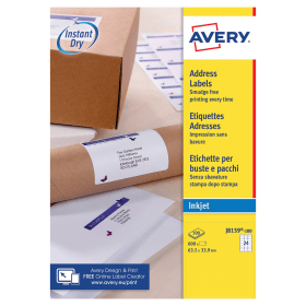 Avery Address Labels Inkjet 63.5mm x 33.9mm White 2400 Pack 116130 F