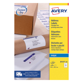 Avery Address Labels Inkjet 99.1mm x 38.1mm White 1400 Pack 112492 F