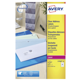 Avery Address Labels Laser 63.5mm x 38.1mm Clear 525 Pack 102280 F