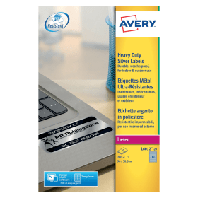 Avery Heavy Duty Label Laser 96mm x 50.8mm Silver 200 Pack 123942 F