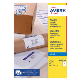 Avery Inkjet Labels 199.6mm x 143.5mm 2 Per Sheet White 200 Pack 103354 F