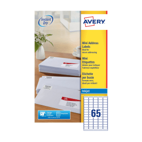 Avery Inkjet Mini Labels 38.1mm x 21.2mm 65 Per Sheet White 1625 Pack 103641 F