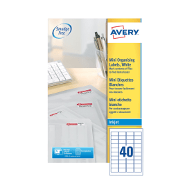 Avery Inkjet Mini Labels 45.7mm x 25.4mm 40 Per Sheet White 1000 Pack 166161 F