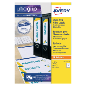 Avery Laser Inkjet Lever Arch Labels 200mm x 60mm White 100 Pack 120737 F