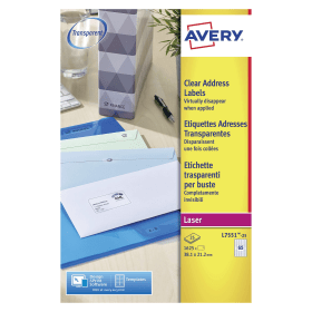 Avery Laser Mini Labels 38mm x 21mm 65 Per Sheet Clear 1625 Pack 118867 F