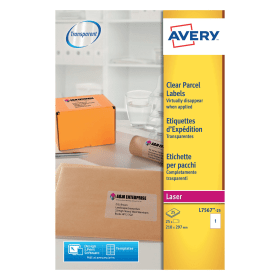 Avery Laser Parcel Labels 210mm x 297mm 1 Per Sheet Clear 25 Pack 125553 F