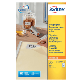 Avery Removable Labels 35.6mm x 16.9mm 80 Per Sheet White 2000 Pack 126016 F