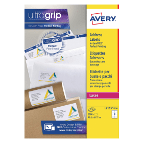 Avery Ultragrip Labels Laser 99.1mm x 67.7mm White 2000 Pack 121207 F