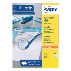 Avery Ultragrip Multipurpose Labels Laser Copier Inkjet 105mm x 42.3mm White 1400 Pack 280433 F