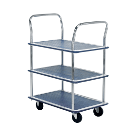 Barton Silver and Blue 3 Shelf Trolley with Chrome Handles PST3 396247 F