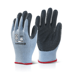 Beeswift Multipurpose Gloves Latex Rubber Coated Palm Black Large 509971 F