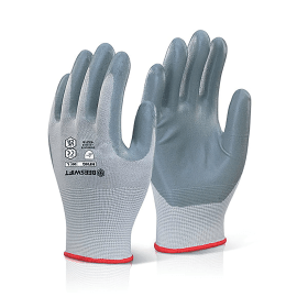 Beeswift Nitrile Foam Nylon Gloves Grey Size Small 796566 F