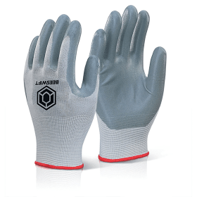 Beeswift Nitrile Foam Polyester Gloves Grey Large 10 Pack 615184 F