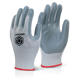 Beeswift Nitrile Foam Polyester Gloves Grey Medium 10 Pack 615183 F