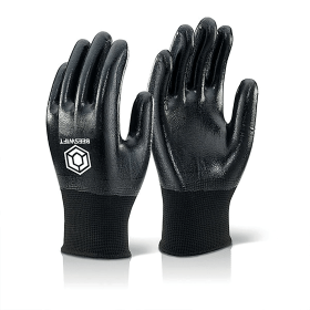 Beeswift Nitrile Fully Coated Polyester Gloves Black XL Header Card 856493 F
