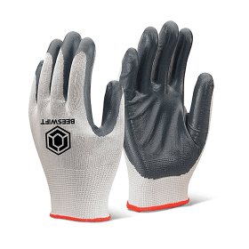 Beeswift Nitrile P C Polyester Gloves Grey Medium 10 Pack 782874 F